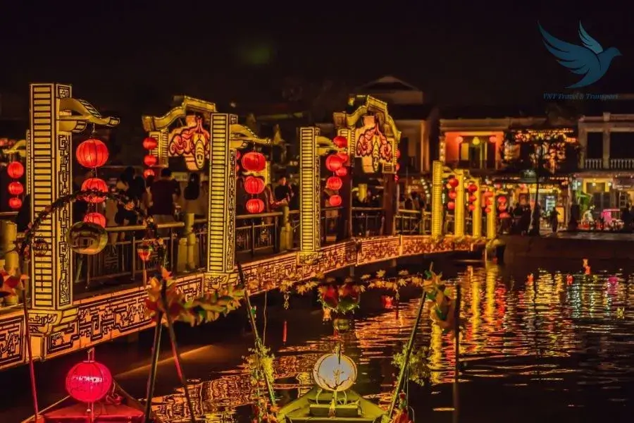 The old town lit up at night