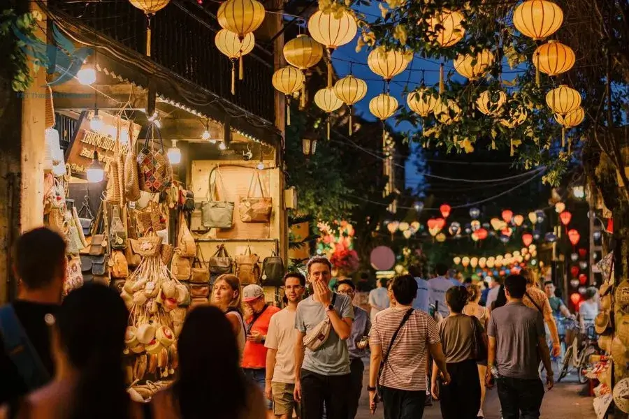The old town central area filled with well-lit lanterns